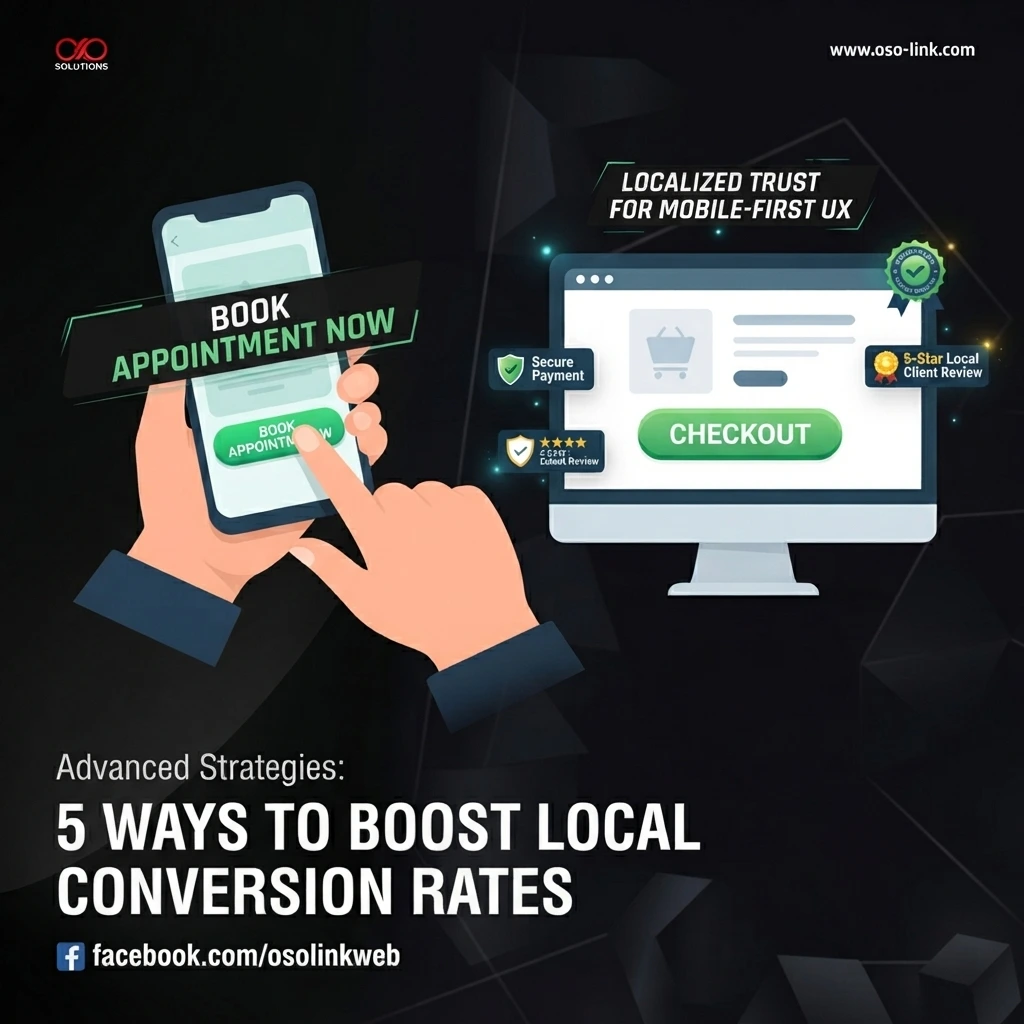 Mockup illustration showing mobile-first UX, secure checkout, and conversion optimization strategies for local businesses.